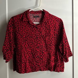 Small button up red black cotton poly blend